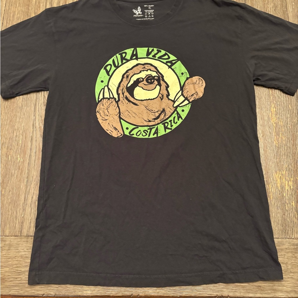 Pura Vida Black Sloth Tee with Green Accents